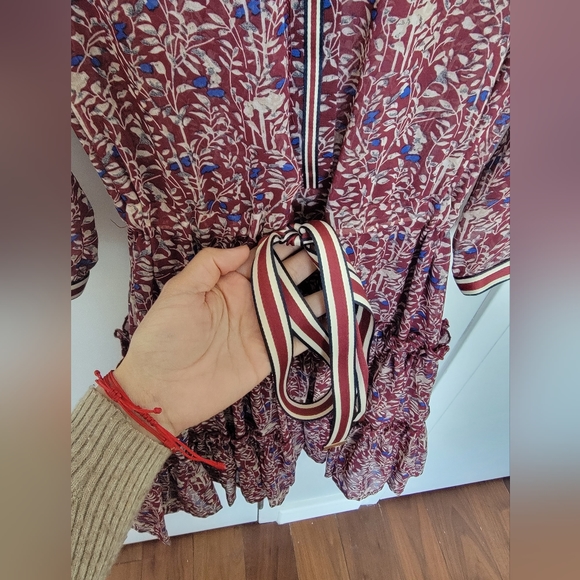 Pre-loved Silky Floral Dress, Burgundy, S - Picture 3 of 10